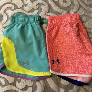 Lot of 2 Under Armour Girls Youth Medium Activewear Loose Fit un-lined Shorts